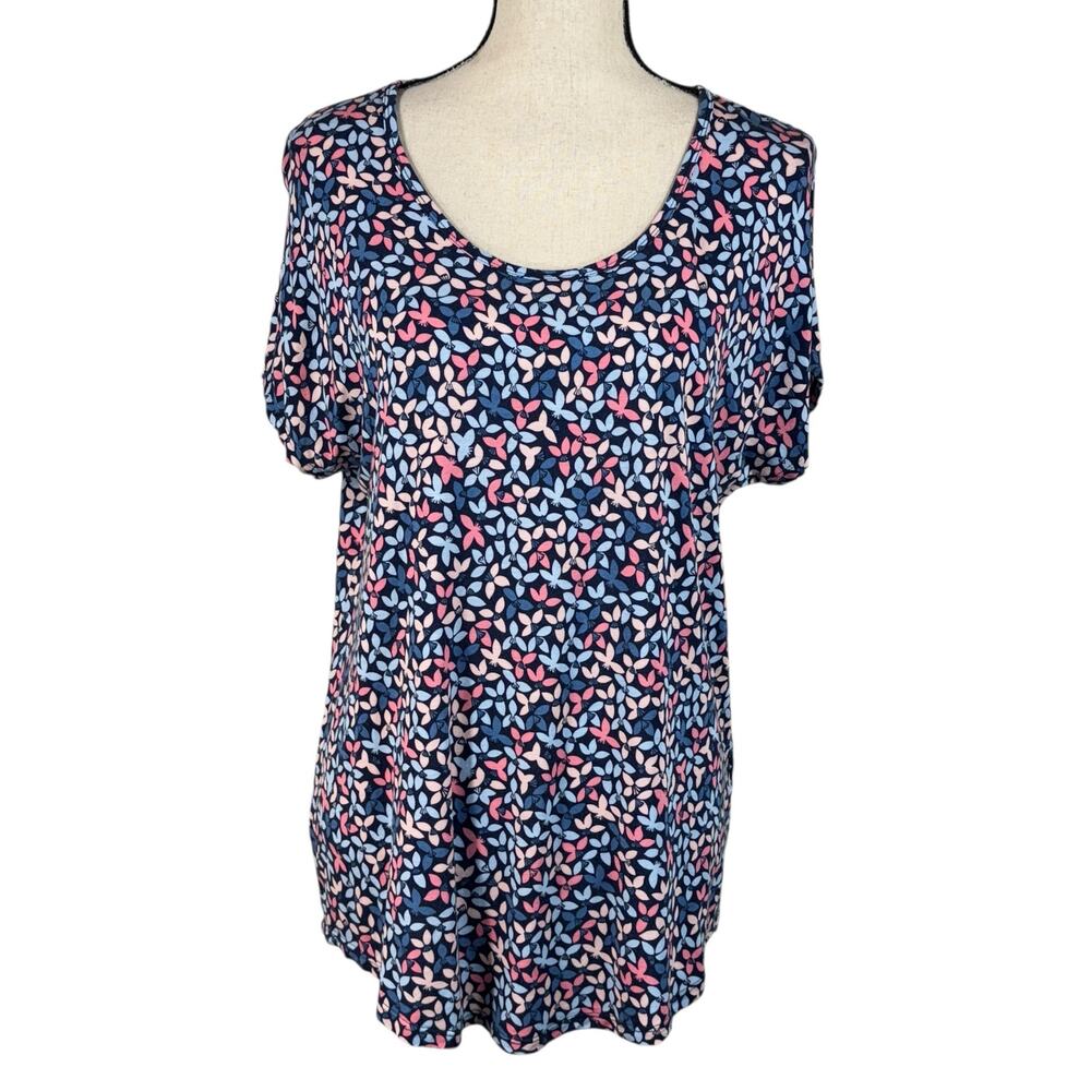 Lands’ End Medium (10-12) Top Floral Short Dolman Sleeves Stretch Scoop Neck